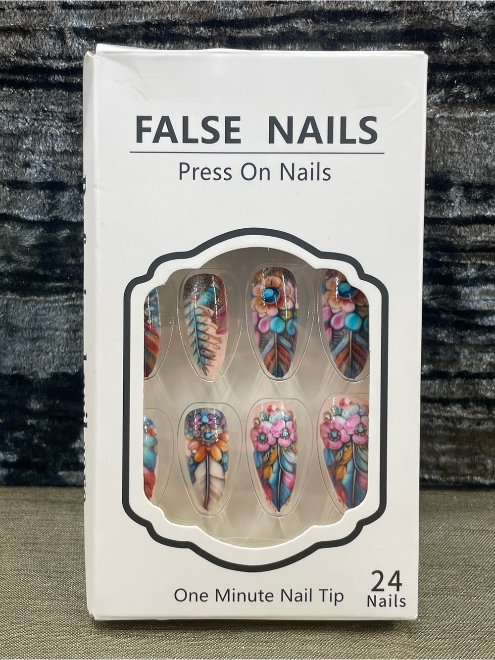False Nails Press-On Multicorlor Floral Feather Design